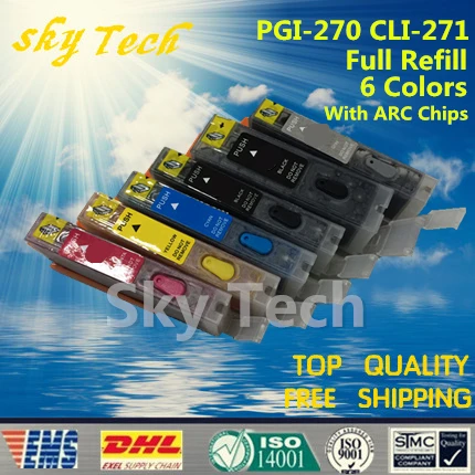 

6PK Full Ink Refillable Cartridge suit for PGI270 CLI271,Suit for canon MG5720 MG5721 MG5722 MG6820 MG6821 MG7720 ,with ARC chip