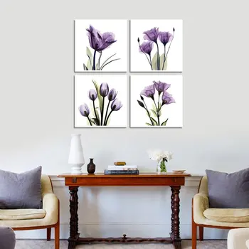 

4 Piece Canvas Painting Elegant Tulip Purple Flower Canvas Poster Print for living room home decoration no frame
