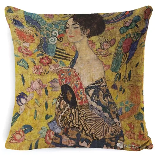 Fokusent Золотая Роскошная декоративная картина маслом, домашний декоративный чехол для подушки, коллекция Gustav Klimt, чехол для дивана - Цвет: Бежевый