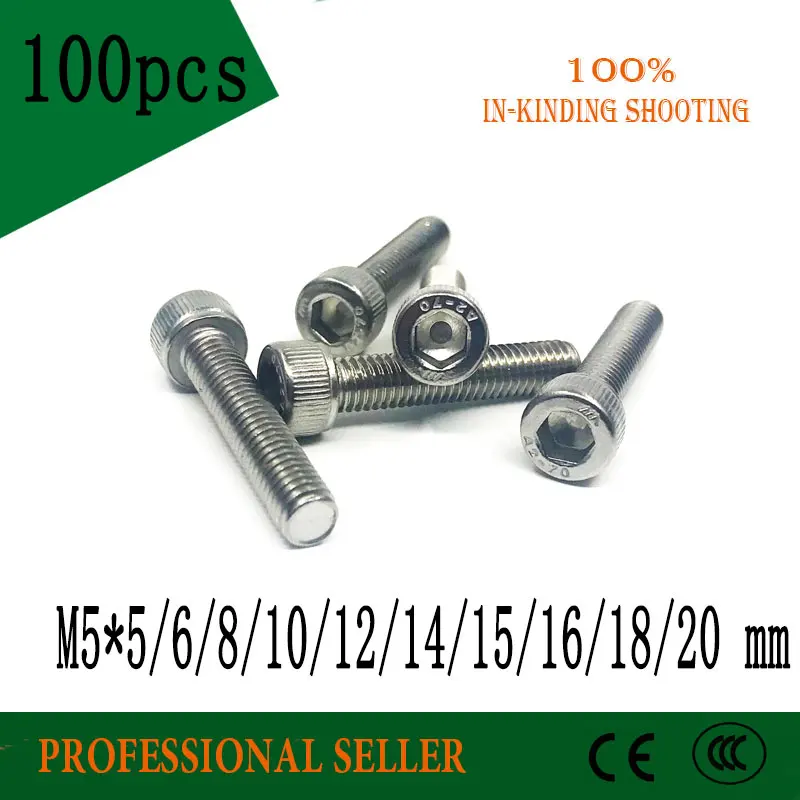 100 шт. M5 DIN912 304 Шестигранная головка головки из нержавеющей стали винт Метрическая