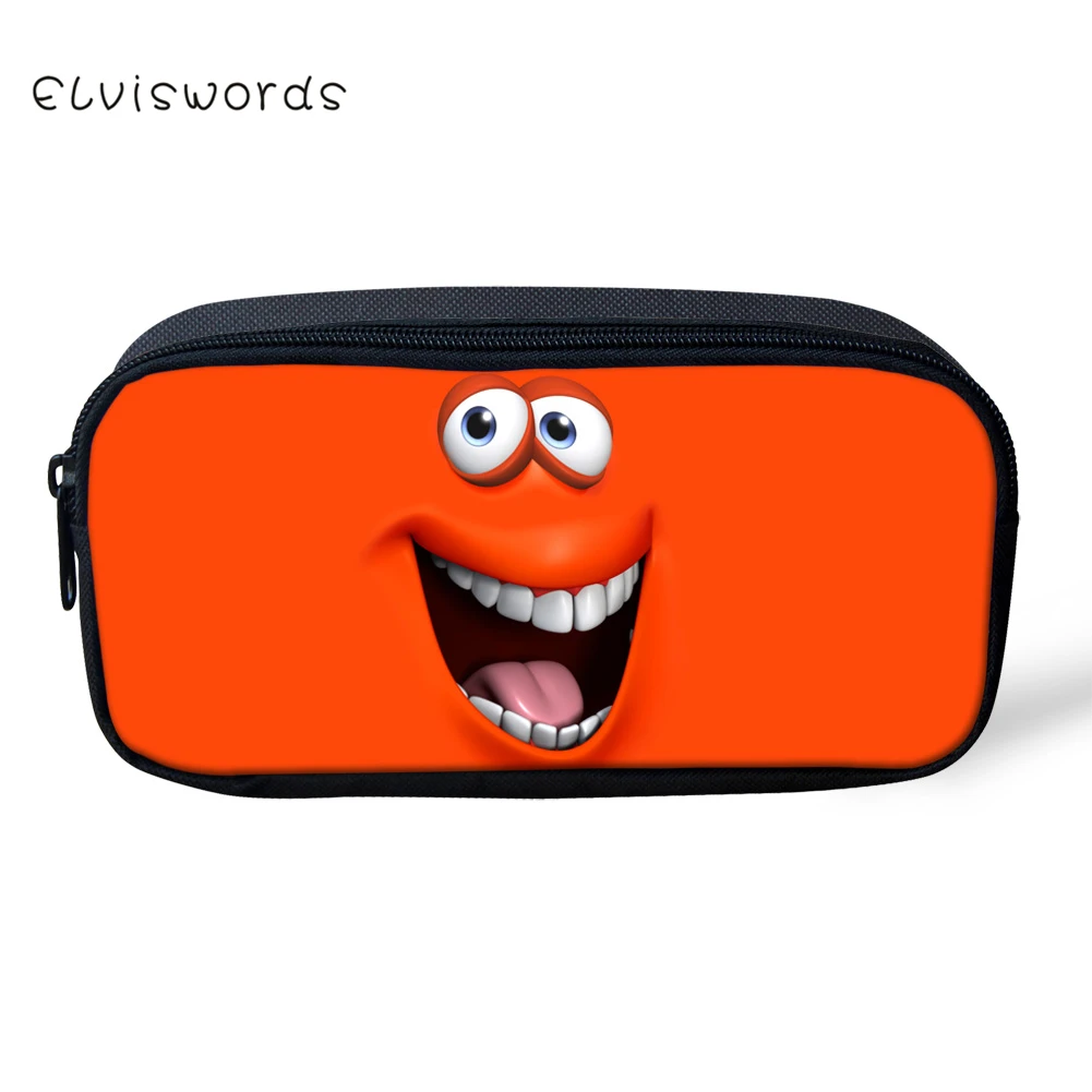

ELVISWORDS Cute Cheerful Smile Face Printing Pencil Case for Students Children Girls Boys Stationery School Supplies Pencil Box