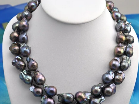 

ddh003196 Rare 2row 23mm baroque black keshi reborn pearl necklace 28% Discount