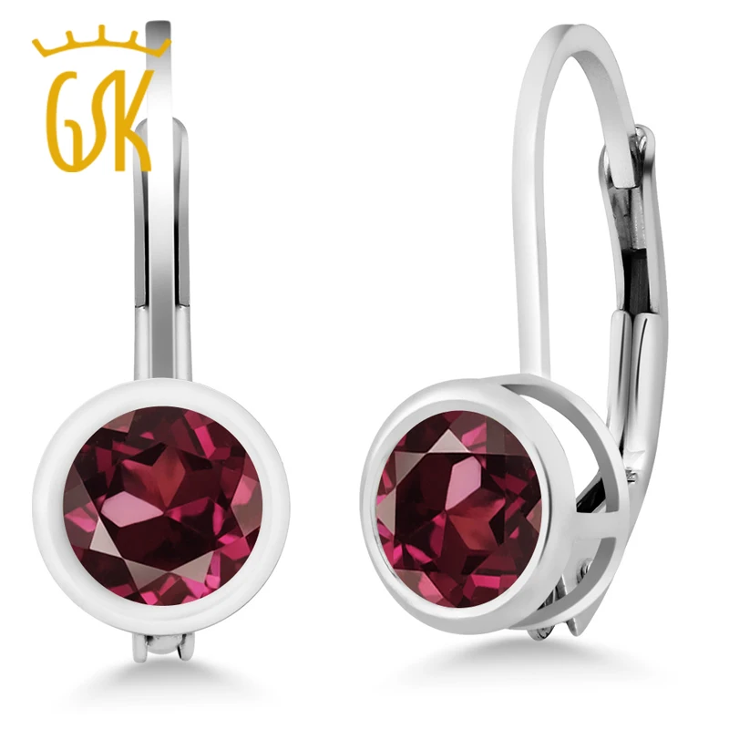 

Garnet Earrings GemStoneKing 0.74 Ct Round Natural Red Rhodolite Garnet 925 Sterling Silver Earrings For Women