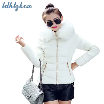 

2018 Winter New Korean Office Thick Coat Black Pink Plus Size Long Sleeve Hooded Parkas Short Slim Warmth Jacket Feminino CX172