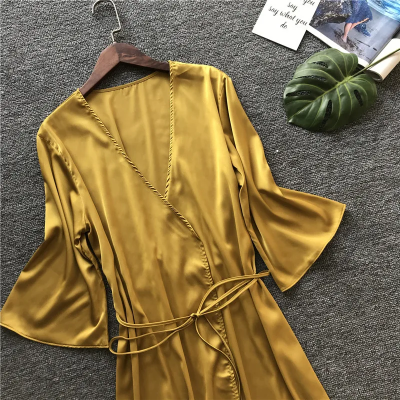 Smmoloa 2019 новый дизайн халат желтый женский шелковый халат