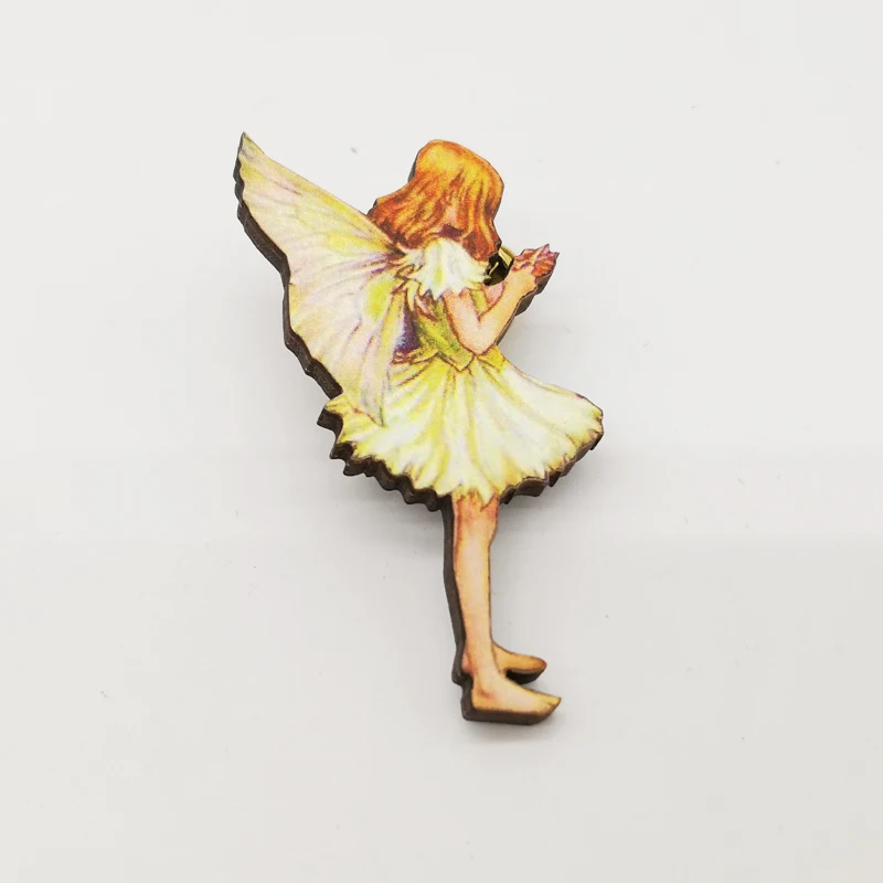 

Vintage Fairy Brooch Wooden Angel Wings Badge Pin Retro Jewelry