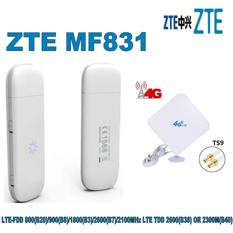 

Новый мобильный широкополосный модем ZTE MF831 4G/LTE/FDD/3G 100 Мбит/с разблокированный + 4g TS9 антенна 35 дБи