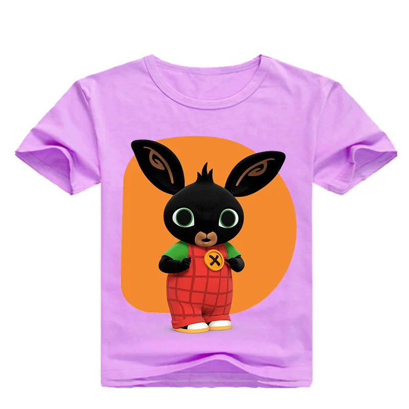 Новая летняя футболка для маленьких мальчиков с принтом «Bing Bunny», детская одежда, детские футболки с короткими рукавами, хлопковые топы для девочек, костюм - Цвет: Purple