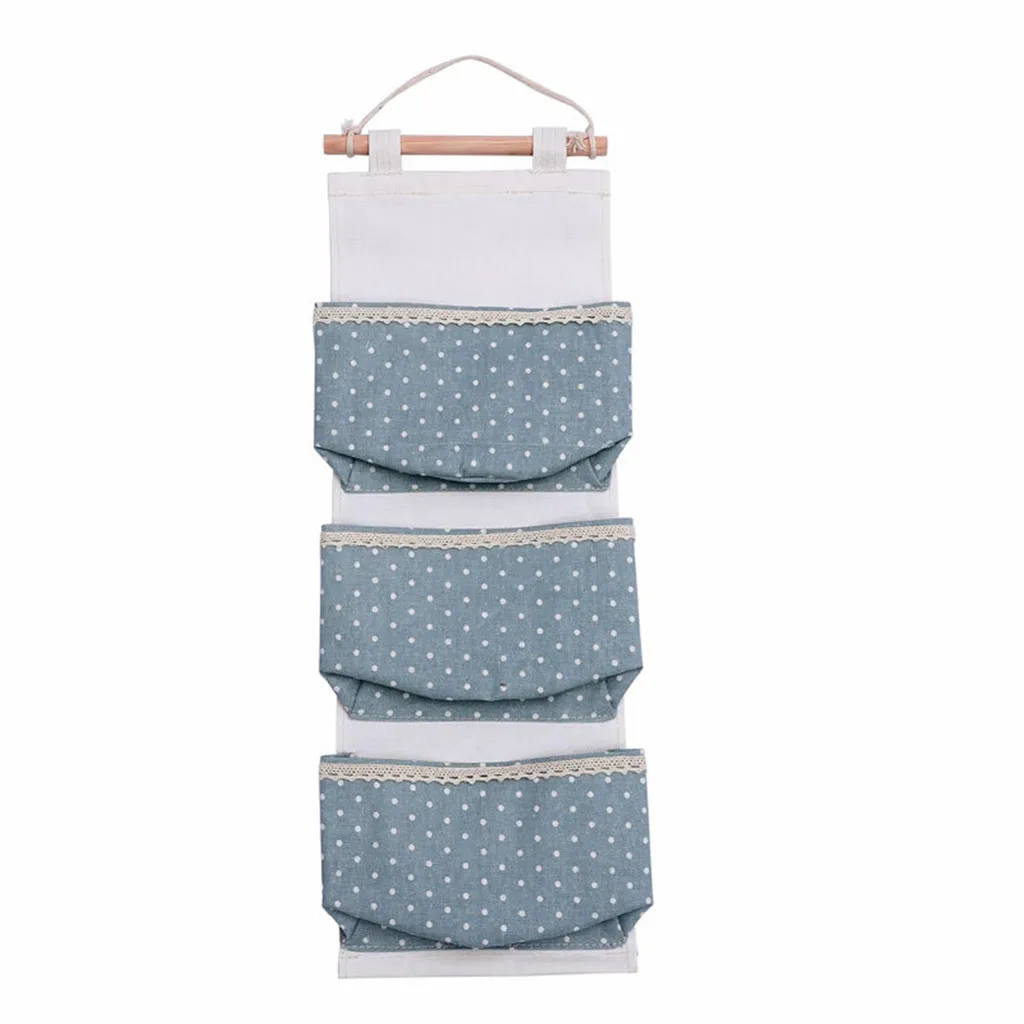 3 Pockets Wall Hanging Storage Bags Cotton Linen Door Organizer Waterproof Pouch Bedroom Home Office Container Decoration