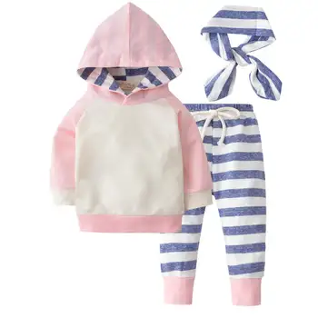 

Cute Toddler Baby Boys Girls Autumn Clothes Sets Long Sleeve Hooded Sweatshirt Tops+Long Pants 3pcs Newborn Clothing Outfits