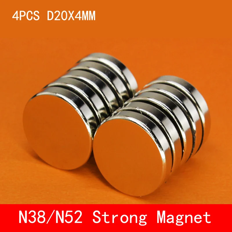 

4pcs/lot 20 x 4mm Super Strong Rare Earth Disc 20mm x 4mm Fridge Permanet Magnet Small Round N38 N52 Neodymium Magnet 20*4MM