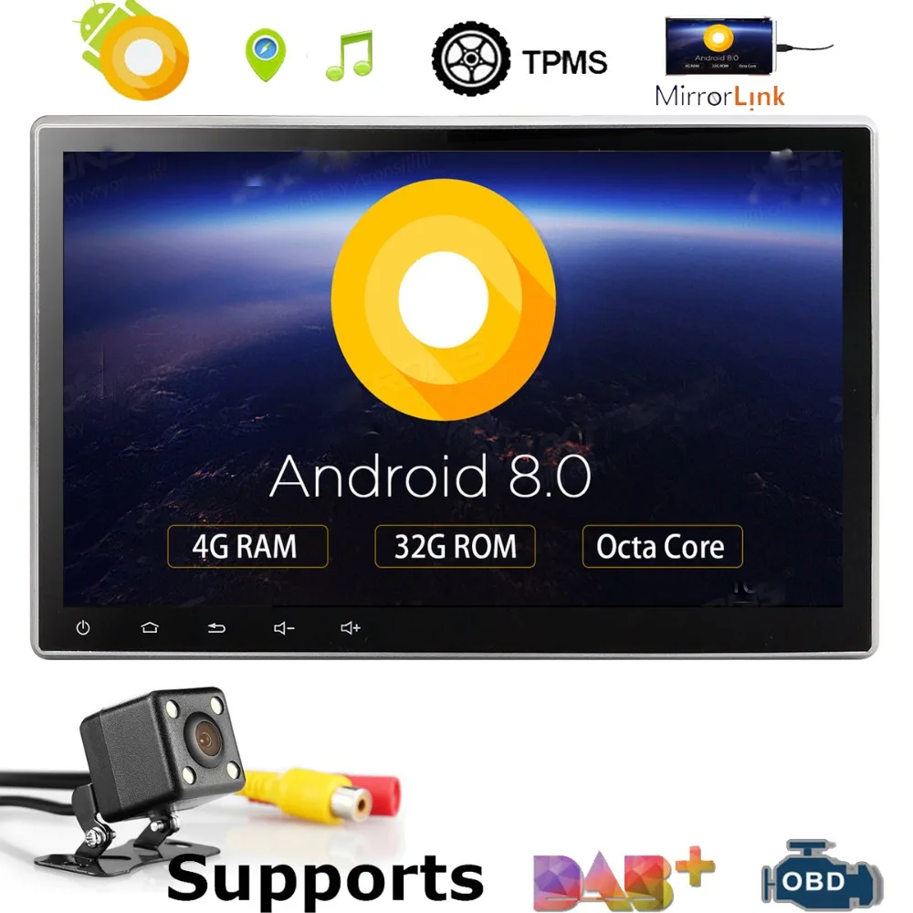 Sale 10.1 Inch 2Din Android 8.0 Universal Car No-DVD Player Stereo Radio GPS Navigation WIFI Bluetooth DAB OBD2 TVbox 4GB RAM+Map+CAM 1