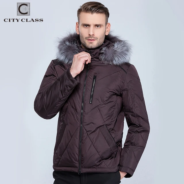 Best price at $126 Cheap CITY CLASS Mens Winter Jackets And Coats Casual Short Isosoft Stand collar Removable Silver Fox Hat Outwear Free Shipping 14353