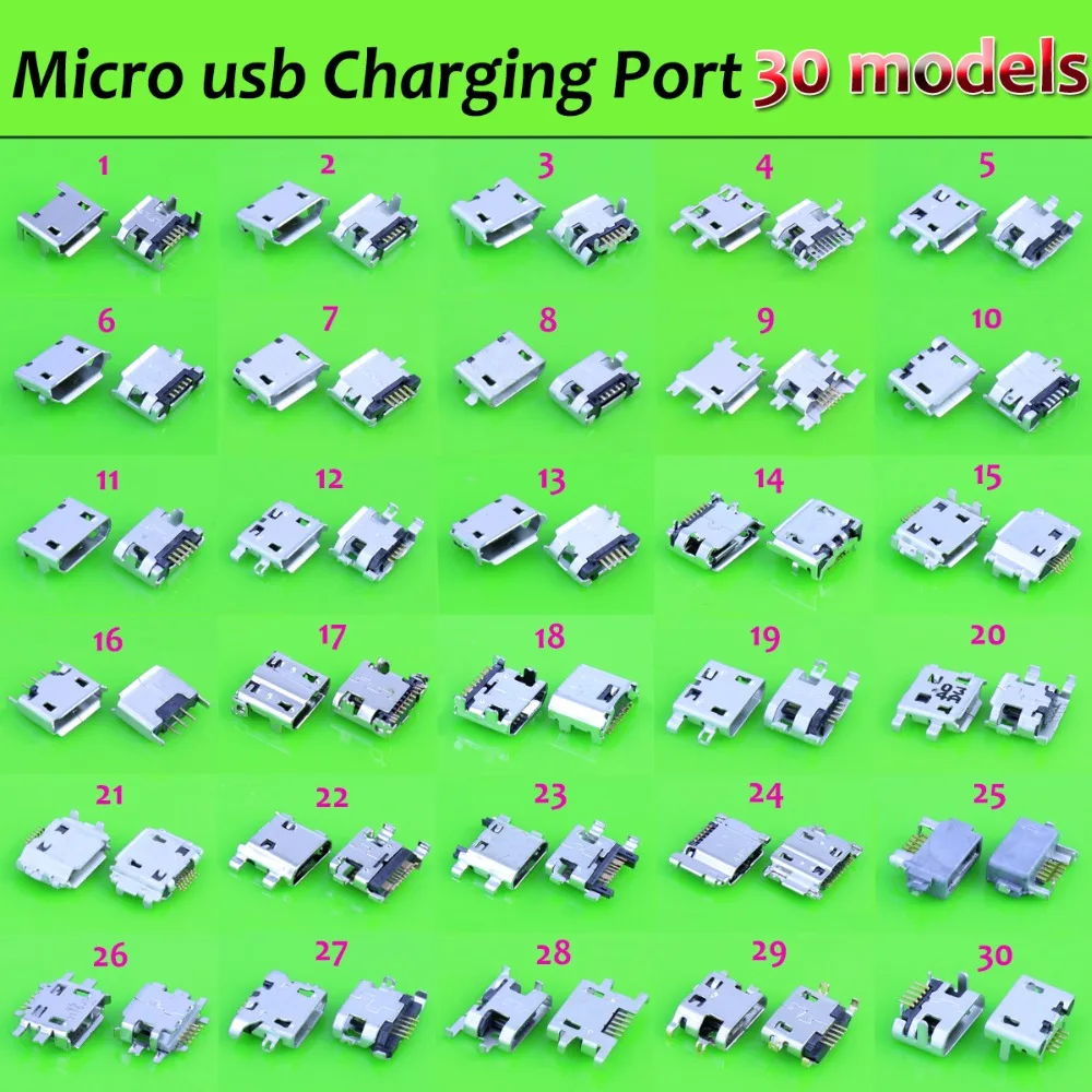 

30 models micro usb connector 60-300pcs/lot Very common charging port for ZTE for Huawei for Samsung for sony