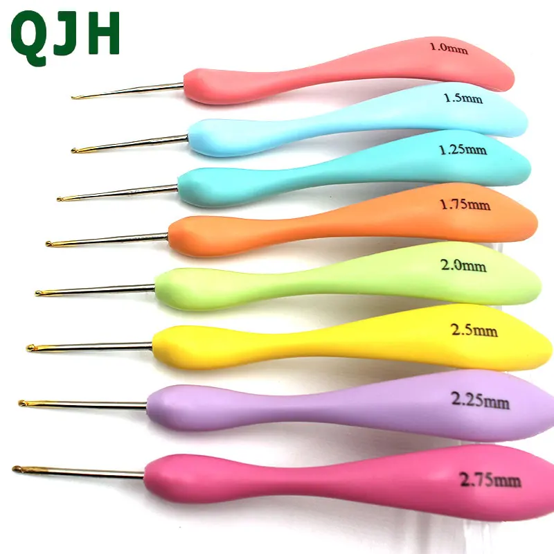 

QJH 8pcs/set Crochet Hooks Set Aluminum Crochet Needles Colorful Soft Rubber Grip Handles Needles DIY Weaving Tools Accessories