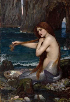 

A Mermaid by John William Waterhouse, replica oil painting art - 36" HUGE hand painted oil painting # accept custom painting