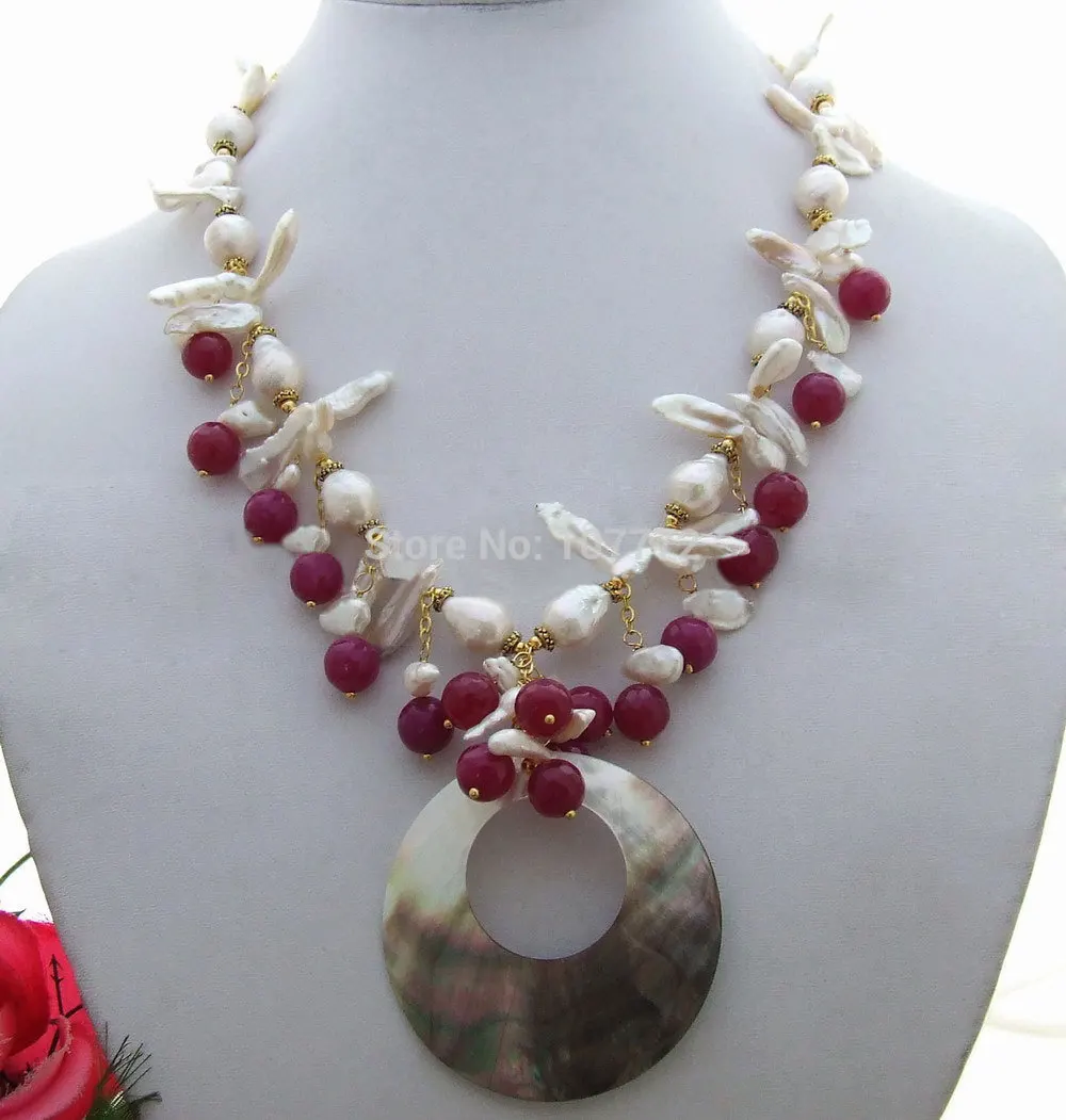 

10x12MM Bead-Nucleated Pearl&Paua Abalone Shell Pendant Necklace
