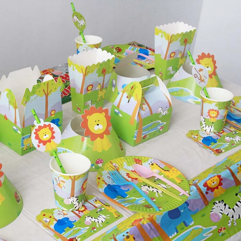 

MEIDDING Jungle Party Disposable Tableware Cups Plates Lion Monkey Decor For Kids Birthday Animal Party Tableware Table Decor
