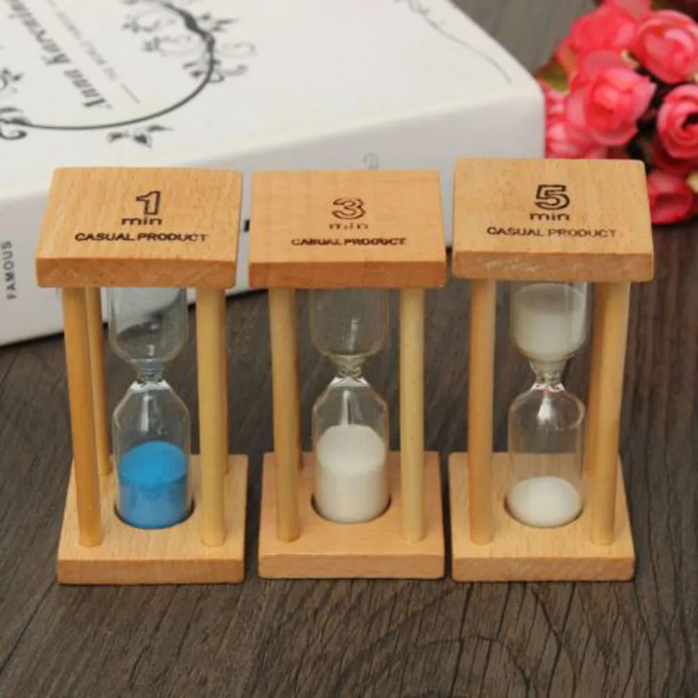 

Dropshipping 1/3/5Min Wooden Sand Sandglass Hourglass Timer Clock Home Decor Gift Kitchen