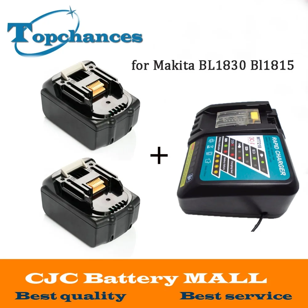 Newest High Quality 2PCS 3000mAh 18V Li-Ion Power Tool Battery for Makita BL1830 Bl1815 194230-4 LXT400 + Charger Newest High Quality 2PCS 3000mAh 18V Li-Ion Power Tool Battery for Makita BL1830 Bl1815 194230-4 LXT400 + Charger