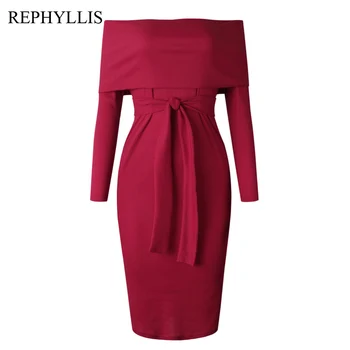

REPHYLLIS Wear to Work Office Lady Casual Business Work Dress Backless Off Shoulder Long Sleeve Strapless Bodycon Pencil Dress