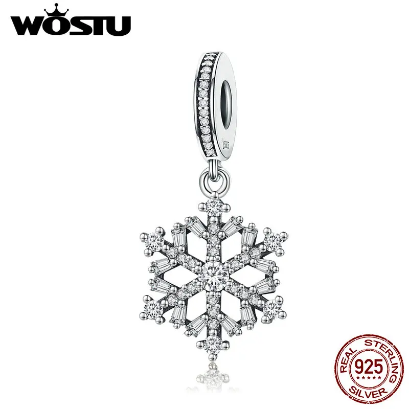 WOSTU, Новое поступление, 925 пробы, серебряная подвеска в виде снежинки, бисер, подходит для оригинального WST, браслет, ожерелье, ювелирное изделие, подарок CQC266