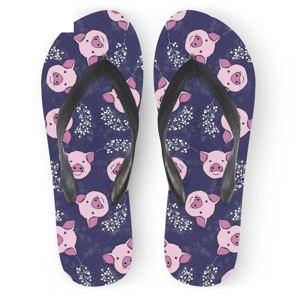 

Customized Lovely Animal Pig Pattern Women Flip Flops Flats Casual Summer Ladies House Slippers Rubber Beach Sandals for 2019