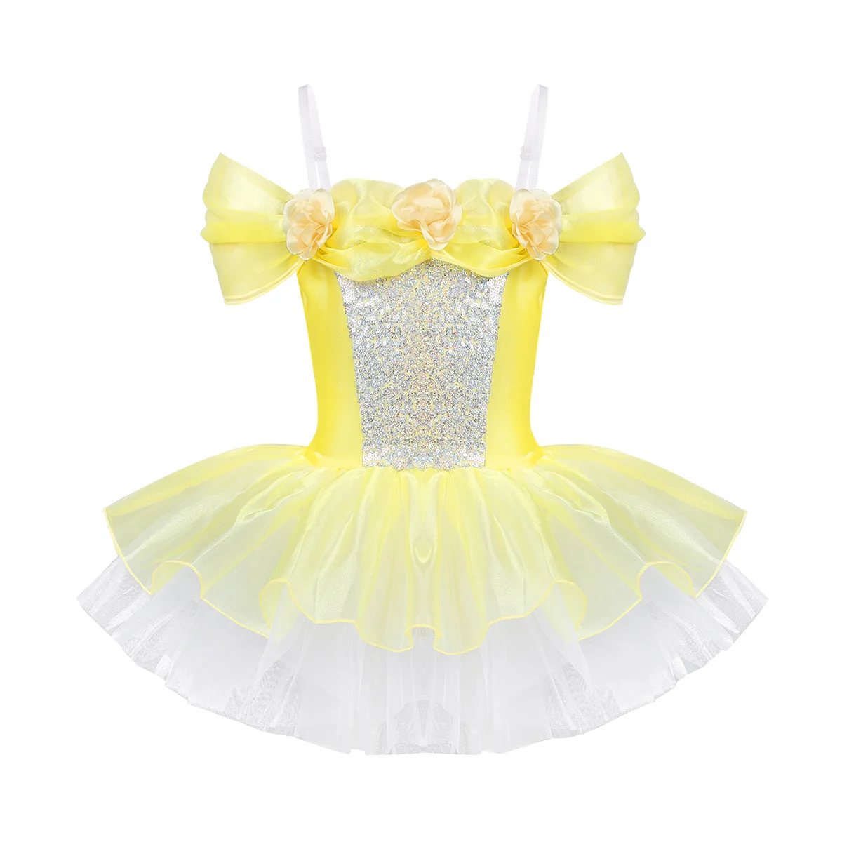 Iiniim/Детская балерина на бретельках с открытыми плечами; дизайн с объемными цветами; танцевальная одежда для балета; гимнастическое трико; платье-пачка для девочек - Цвет: Yellow