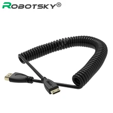 Robotsky Gold Plated Stretch Spring Mini HDMI to HDMI Male Cable Elastic HDMI Cabo For Video Camera HDTV Projector Support 4K 3D