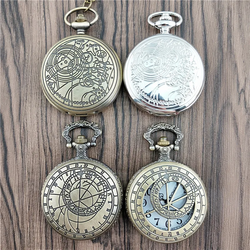 

100pcs Vintage Bronze Gold Silver 4 Styles Prague Pocket Watch Hollow Pendant Chain Women's And Men's Clock Fob Watch Wholesale