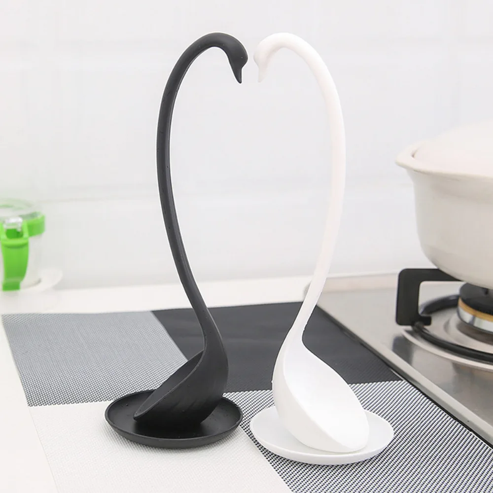 

Creative Long Handle Swan Soup Spoon With Tray Stand Stable Cooking Tools Tableware Kitchen Accessories