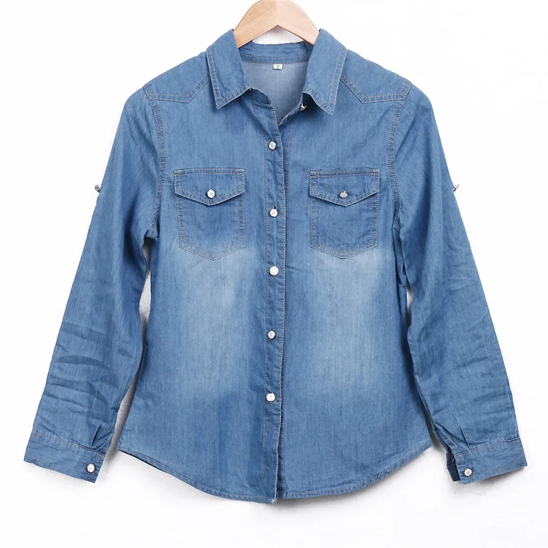 Denim Top Cardigan Shirts Womens Casual Denim Shirt Top 2018 Denim
