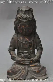 

7" tibet buddhism pure bronze Wine Tea Pot Flagon Kwan-Yin GuanYin buddha statue