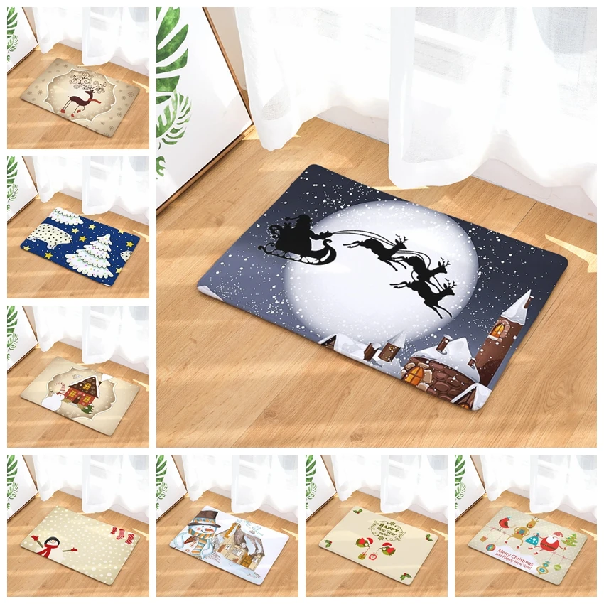cheap Merry Christmas Deer Snowman Pattern Mats Flannel Welcome Home Door Mats Kids Bedroom Bedside Foot Pads Home Decor