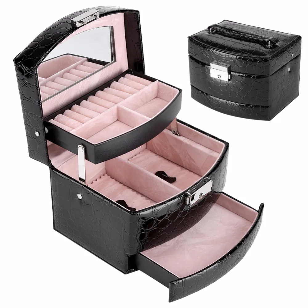3 слоя коробки для ювелирных изделий и упаковки кожаный Органайзер для макияжа коробка для хранения Контейнер Чехол Подарочная коробка Женская Косметическая Шкатулка