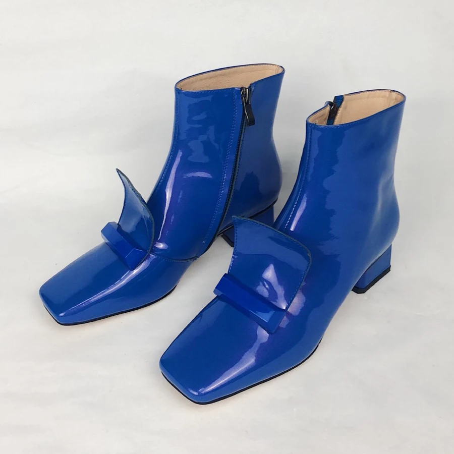 Prova Perfetto Европейский стиль подиума натуральная кожа короткие сапоги для женщин квадратный носок средний каблук ботильоны боковая молния зимняя обувь