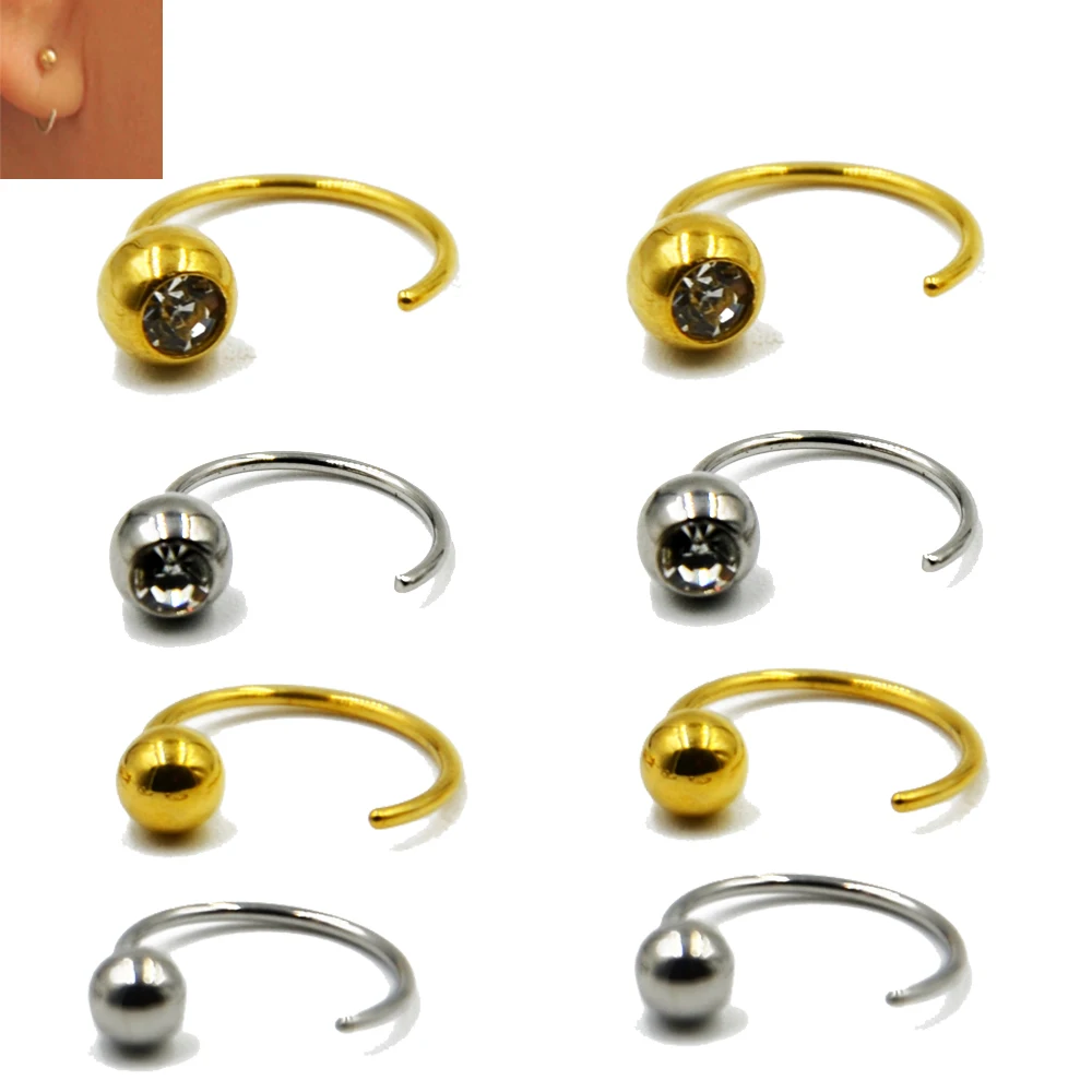 

BOG-Pair New Style Earrings open hoop with ball Round Ball Open Circle Earring Hoop for Women 20g Piercing Body Jewelry
