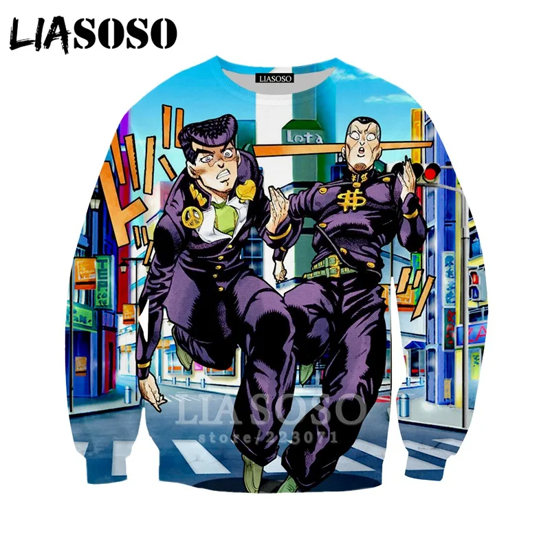 LIASOSO осень для мужчин женщин Higashikata Josuke толстовки 3D принт аниме JoJo Необычные Приключения толстовка хип хоп Топ пуловер B051-5