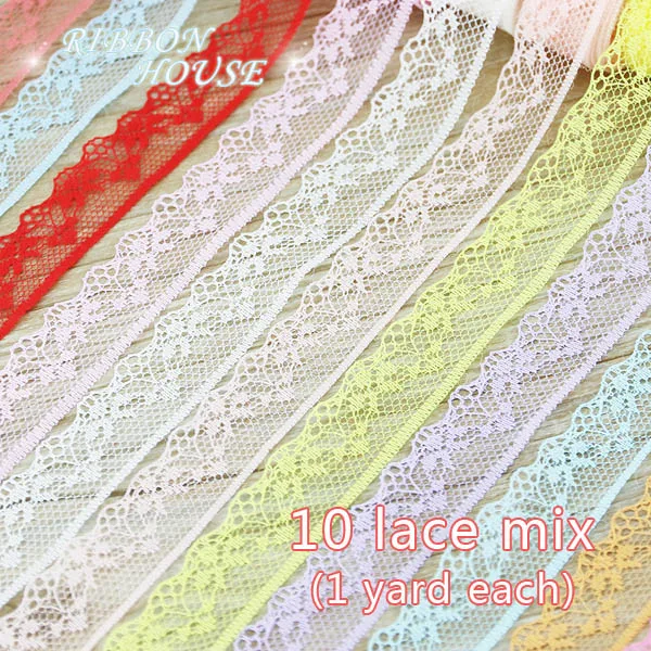 （10 lace/lot）white lace fabric Webbing Decoration Lovely gift packing Material ribbons mix - Color: 10 lace mix(37)