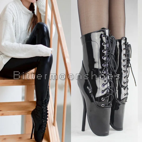 2015 Lace Up Women Boots Queen Ballet High Heels Boots Leather Boots Sex Fetish Shoes Woman Plus