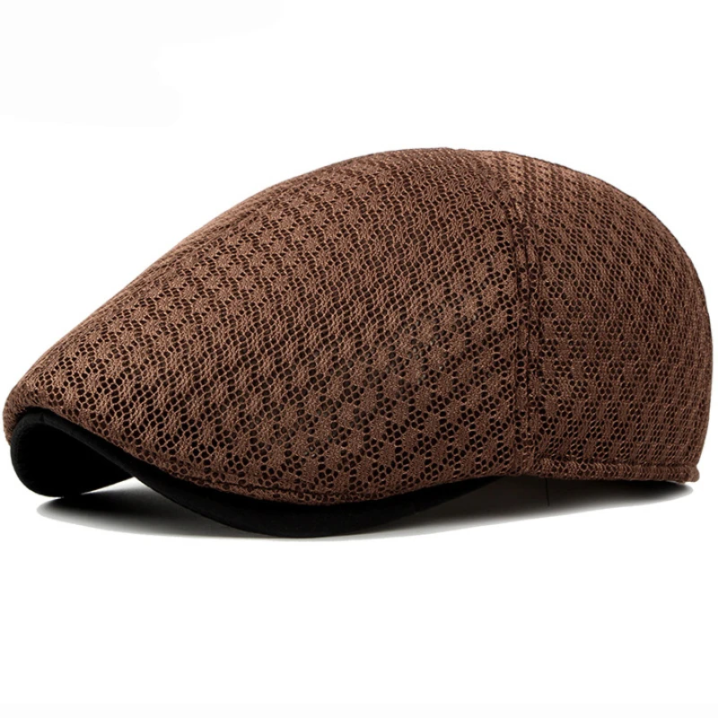 HT1377 Korea Style Summer Sun Cap Hats Plain Solid Black White Grey Ivy Cabbie Flat Caps Breathable Mesh Men Women Beret Caps mens red beret