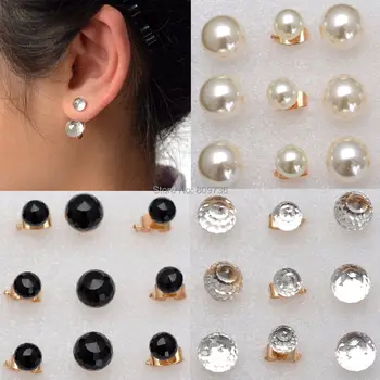 

Wholesale 18pairs New Fashion Hot Selling Double Pearl stud earring double side shining pearl stud earrings women accessories