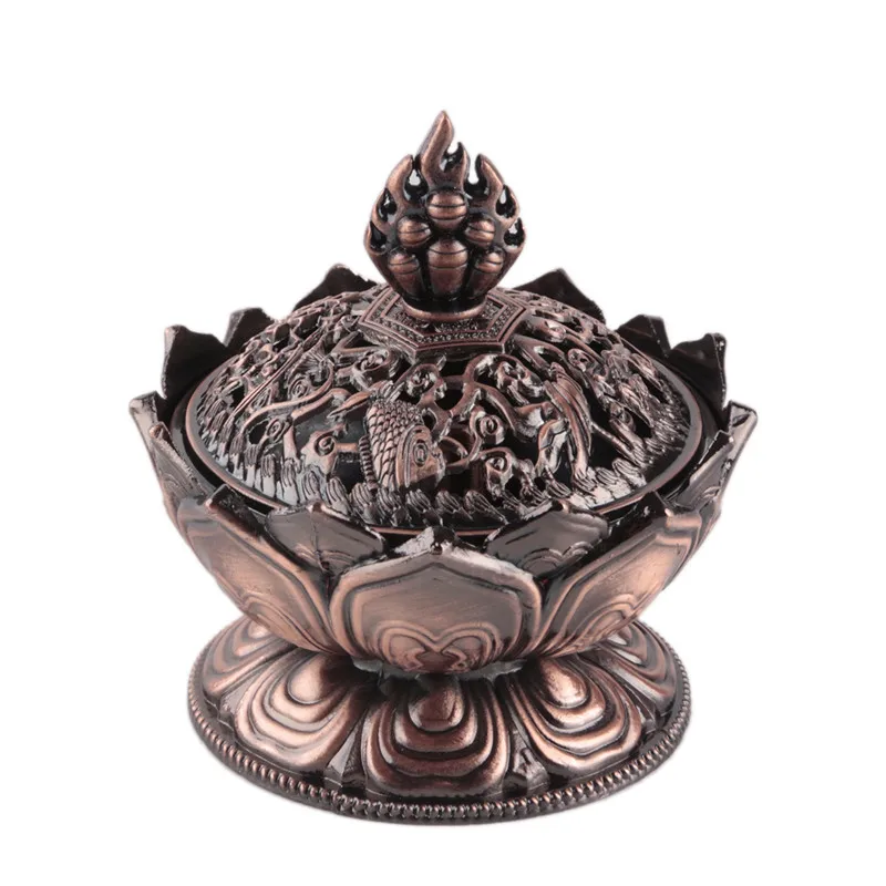 

Bronze antique imitation buddhism art lotus flower figurines miniatures aroma incense burner crafts for home office decoration