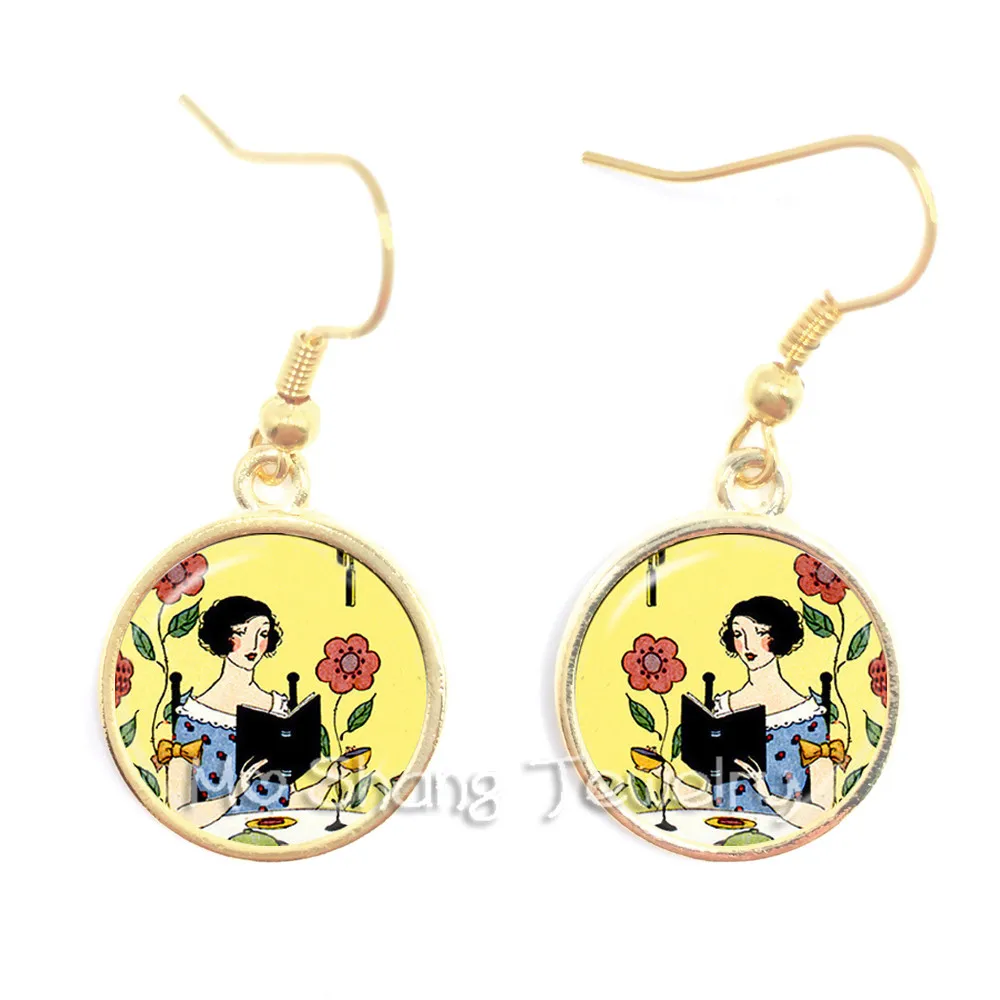 

Bookworm Dangle Earrings Library Jewelry Glass Cabochon Book Ear Pendant Women Reading Books Photo Earrings Librarian Gifts