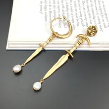 Moon coin peal sword earrings gold long drop statement earrings fashion women earrings 2019 juhan liiv peipsi peal