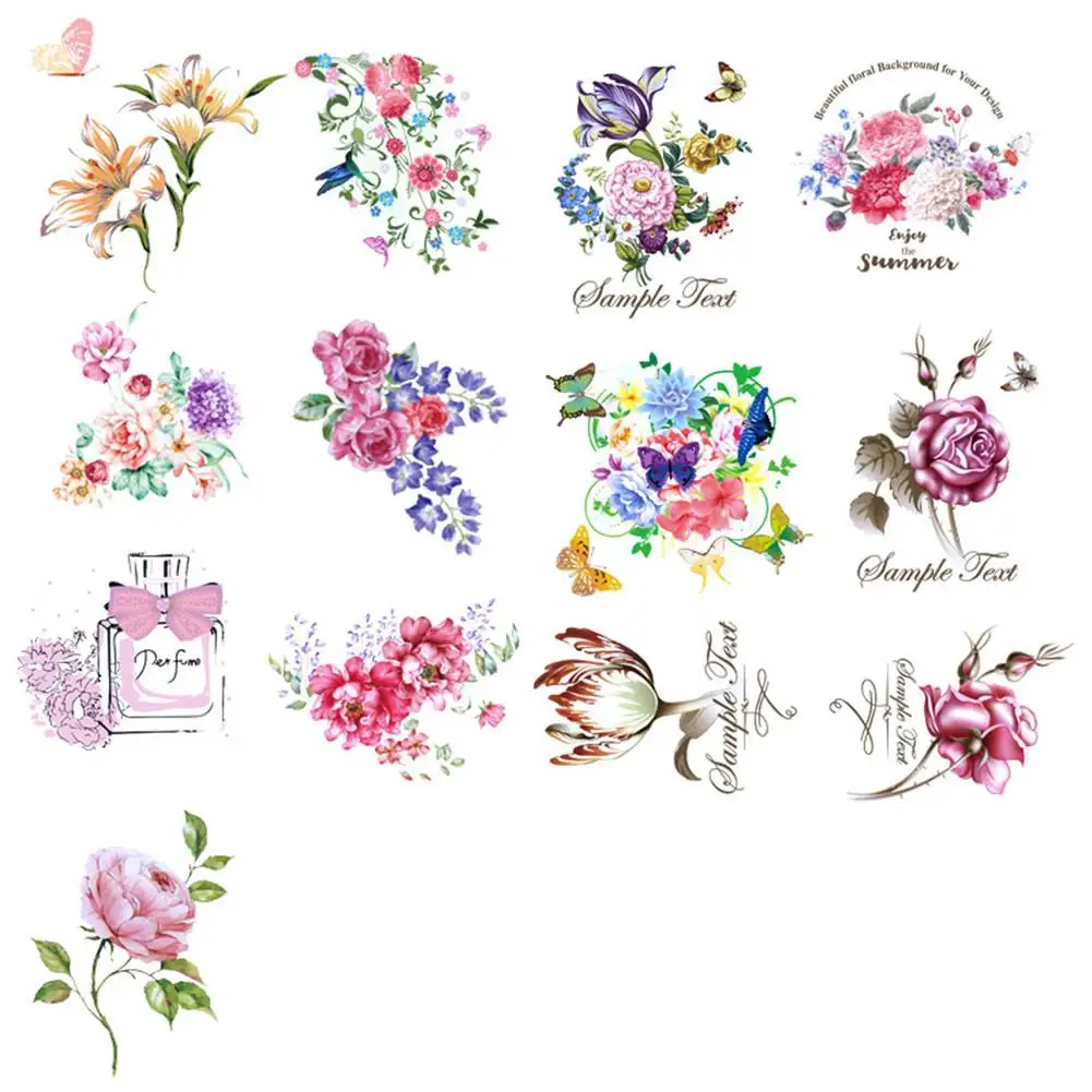 

Flower Pattern Heat Transfer Offset Customized Pyrography Stickers Patch Cloth Patch for DIY Craft