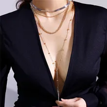 

2018 Vintage Alloy Multilayer Copper Necklace Fashion Long Chains Necklaces Choker Women Jewelry Accessories Pendants Female