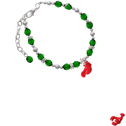 Resin Curved Red Lobster Green Beaded Bracelet