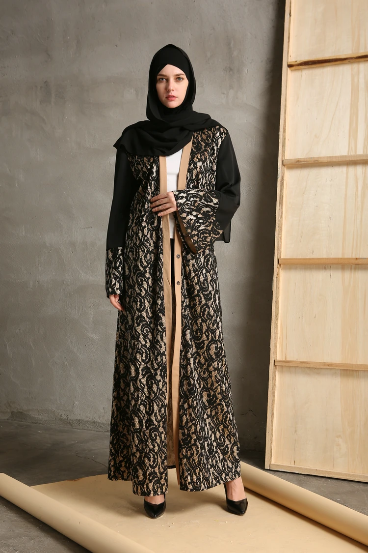 Women Muslim Dress Moroccan Kaftan Cardigan Lace Dress Middle East