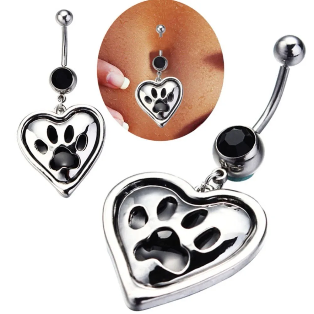 1pc Heart Shaped Belly Button Ring Dog Paw Navel Ring Belly Navel